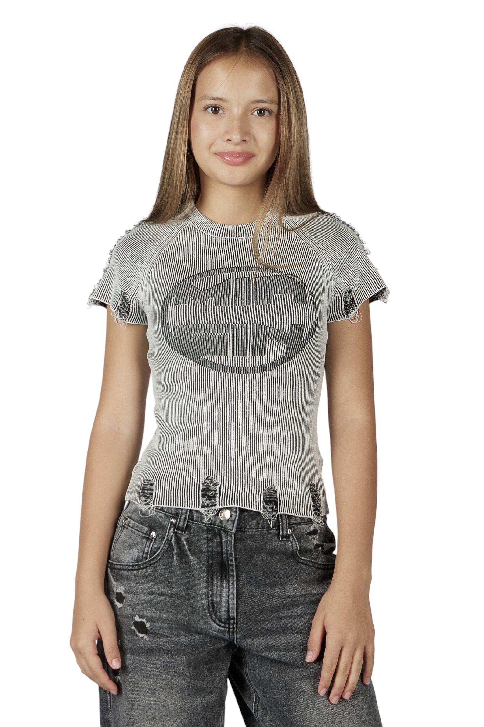 Футболка дев. АРТ.G-TS26003,бел-чер,хл-эл